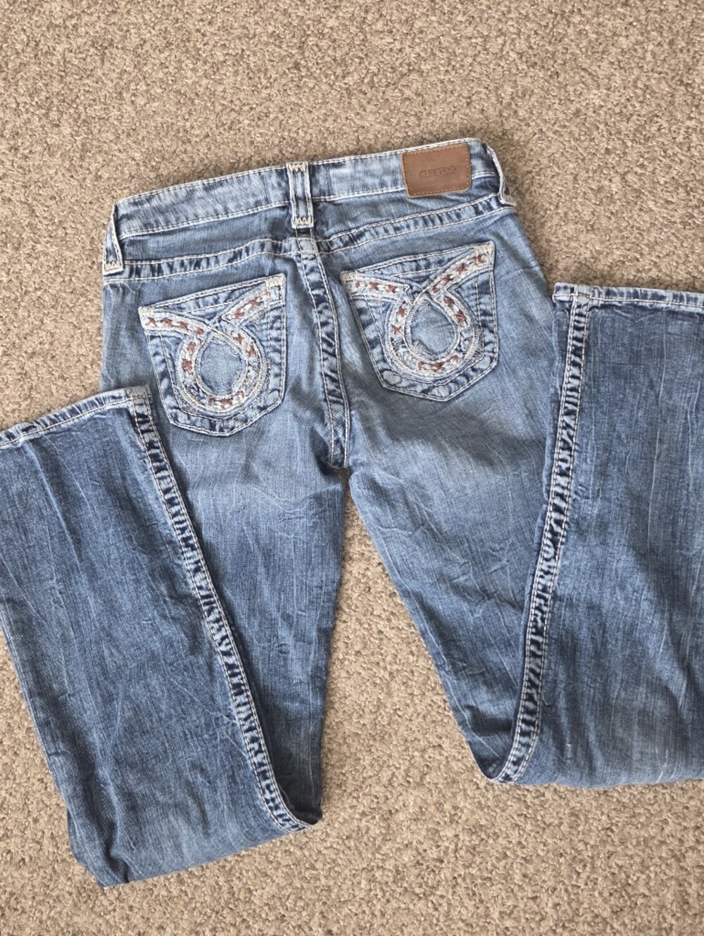 Big Star Maddie Boot Cut Jeans SZ 25 Womens Distressed Thick Stitch Western Y2K